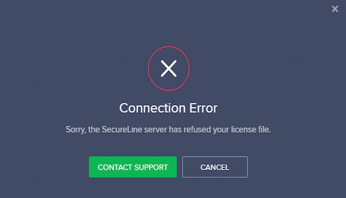 El servidor De Secureline VPN Ha Rechazado El Archivo De Licencia