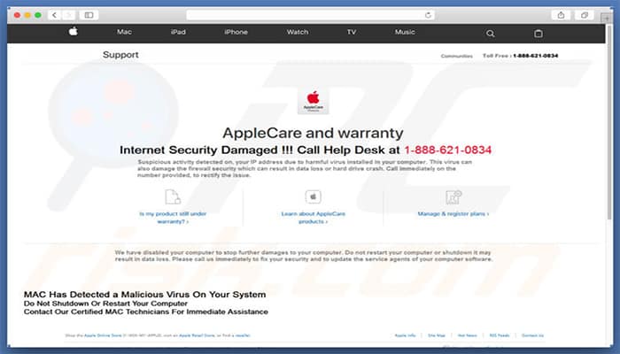 Apple care warranty tipo de Virus Apple