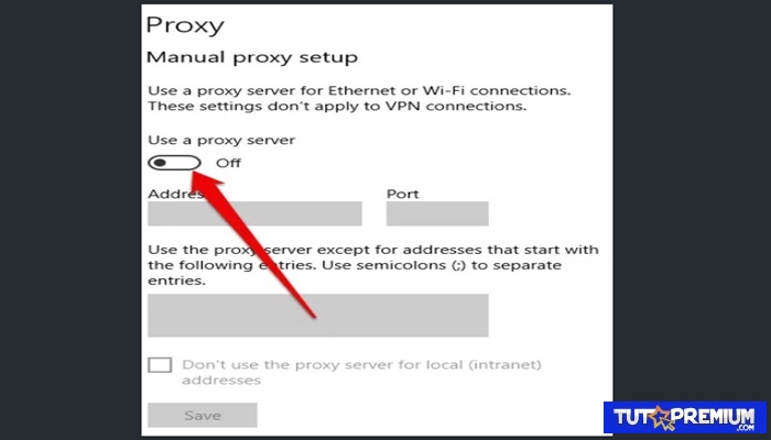 establece la opción Usar un servidor proxy en Desactivado