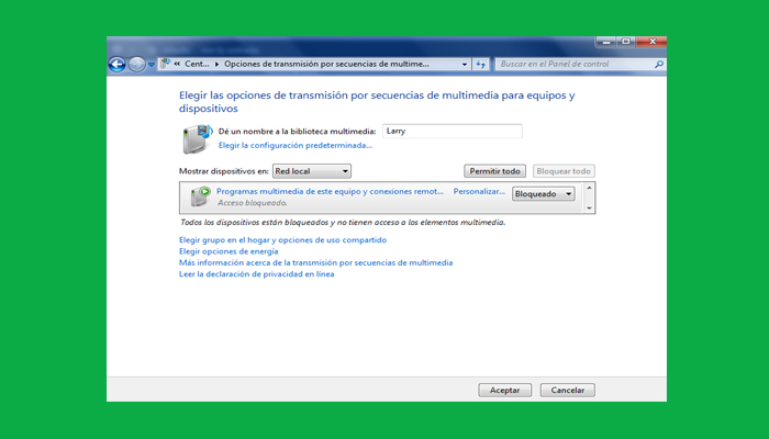 5 configurar Servidor DLNA en Windows 7