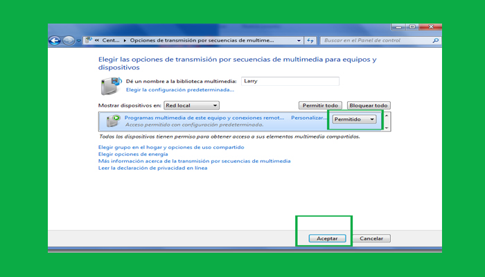 6 configurar Servidor DLNA en Windows 7