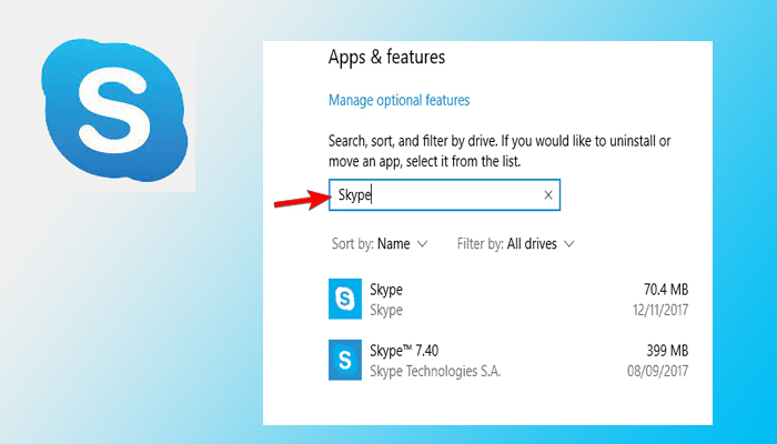 solución 2 paso 2 Desinstalar Skype de Windows