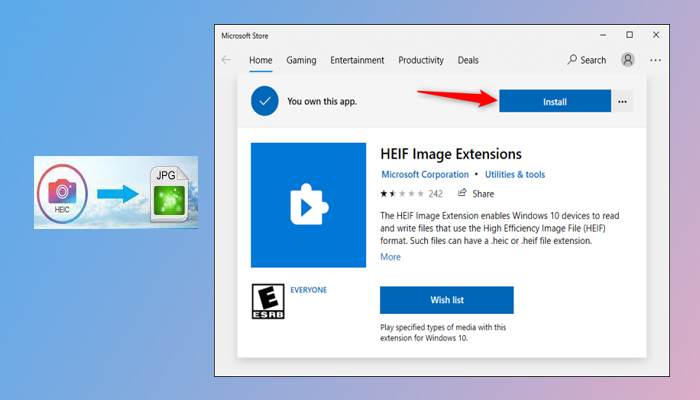 opcion 2 paso 2 abrir archivos HEIC en Windows descargando extensiones de imágenes