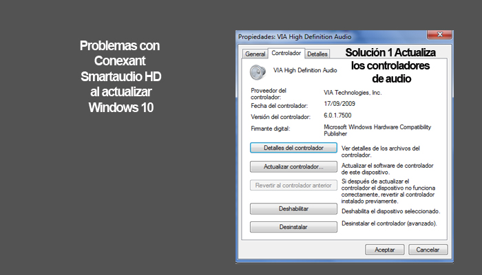solucion 1 al problema de ConexantSmartaudio HD al actualizar Windows 10