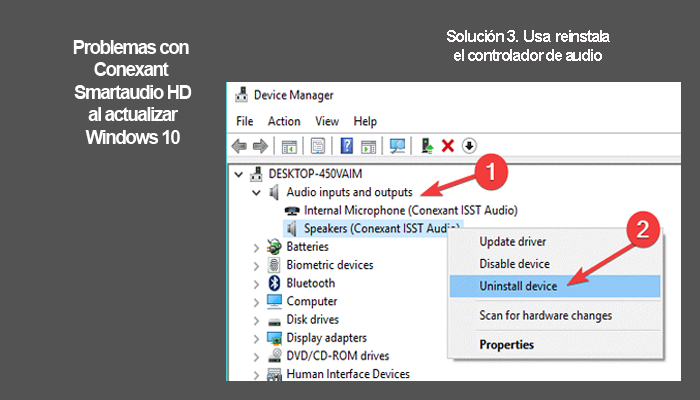 solución 3 para el problema de Conexant Smartaudio HD al actualizar Windows 10