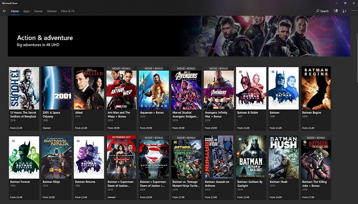 aplicación Microsoft Movies & TV