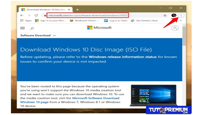 Navega al sitio de descarga de Windows 10 y abre el menú contextual.
