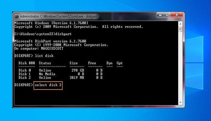 Windows no puede formatear esta unidad solución con DiskPart paso 4