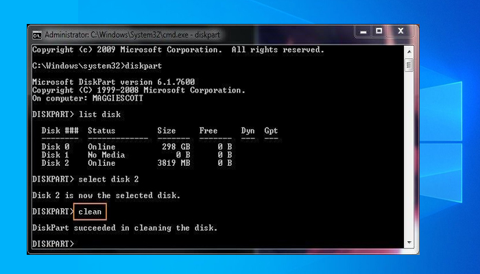 Windows no puede formatear esta unidad solución con DiskPart paso 5
