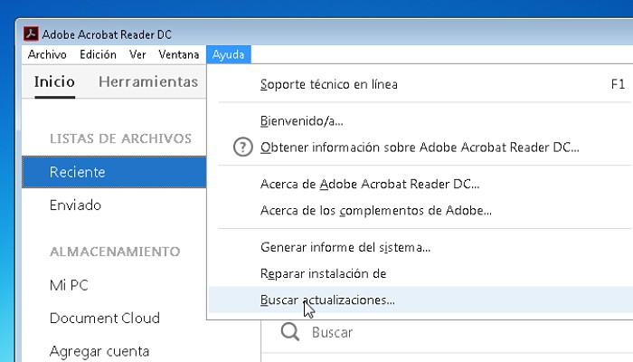 actualizar la instalación del Adobe Acrobat Reader