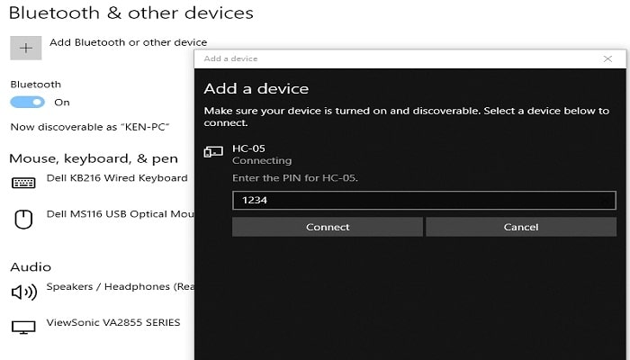 Emparejar el dispositivo en Windows 10