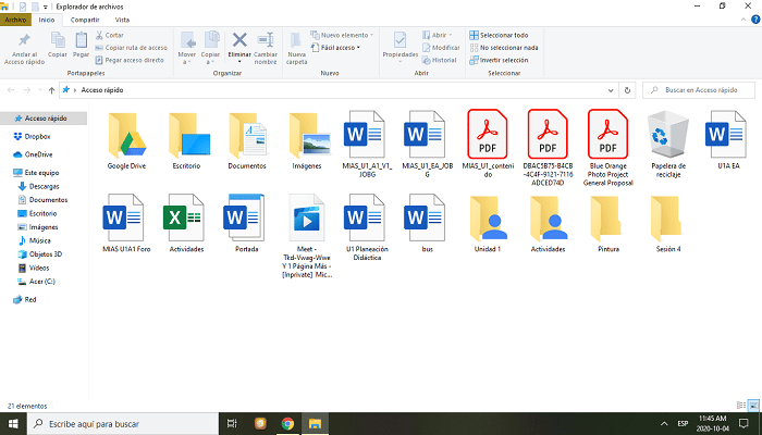 desactivar la organización automática en Windows 10
