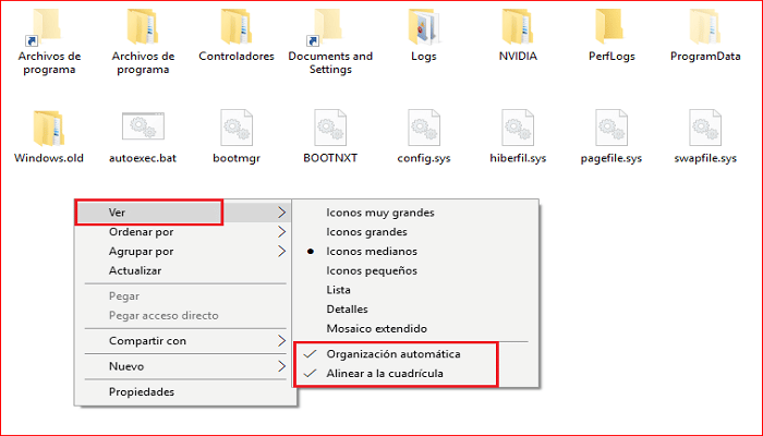 Como desactivar la organización automática en Windows 10, método 3