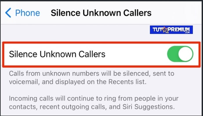 Desactivar llamadas desconocidas