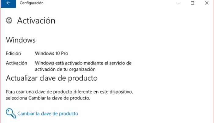 Windows 10 está activado mediante el servicio de activación de tu organización 