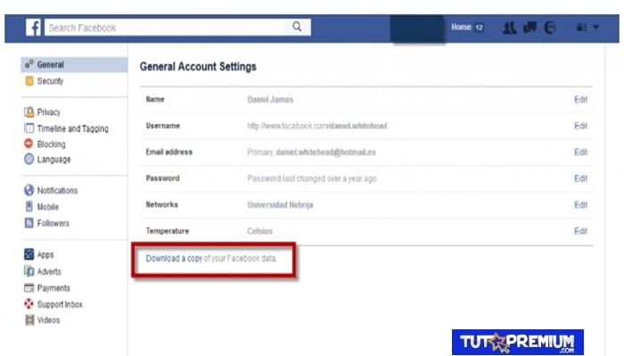 Guardar los datos de la cuenta de Facebook antes de eliminarla