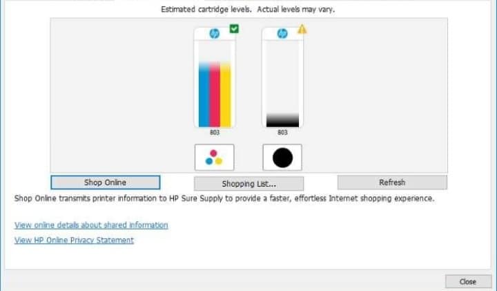 Utiliza el Asistente de impresora HP para comprobar los niveles de tinta
