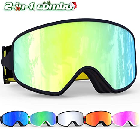 Gafas de esquí COPOZZ, 2 en 1, lentes magnéticas antiniebla UV400, gafas de snowboard
