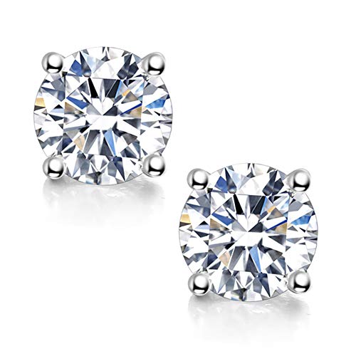 Moissanite Stud Earrings, 2.4ct 7.0mm DF Color Brilliant Round Cut Lab Created Moissanite Earrings 18K White Gold Plated Silver Friction Back for Women Men
