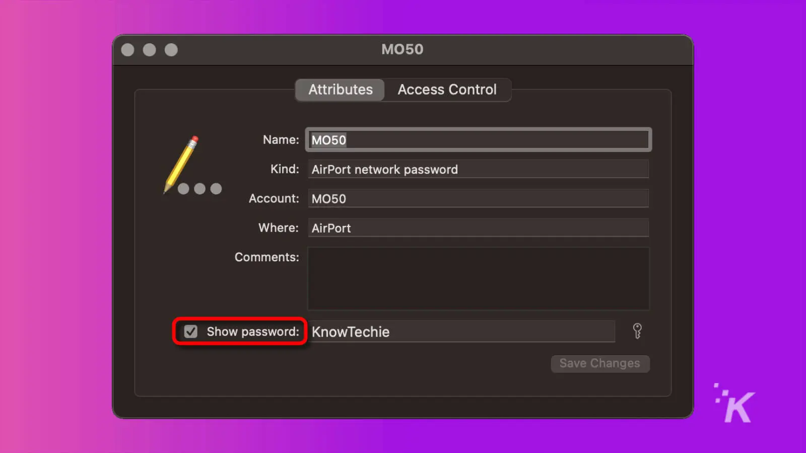 captura de pantalla de la aplicación de acceso al llavero macos que muestra la contraseña wifi guardada