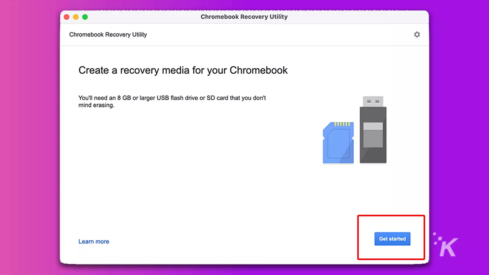 pantalla de unidad de salto de medios de recuperación para Chromebook