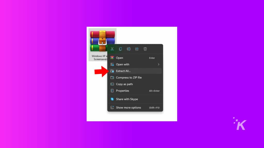 Extraiga el archivo zip del protector de pantalla de Windows XP