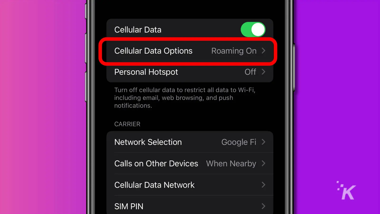 configuración de ios opciones de datos móviles