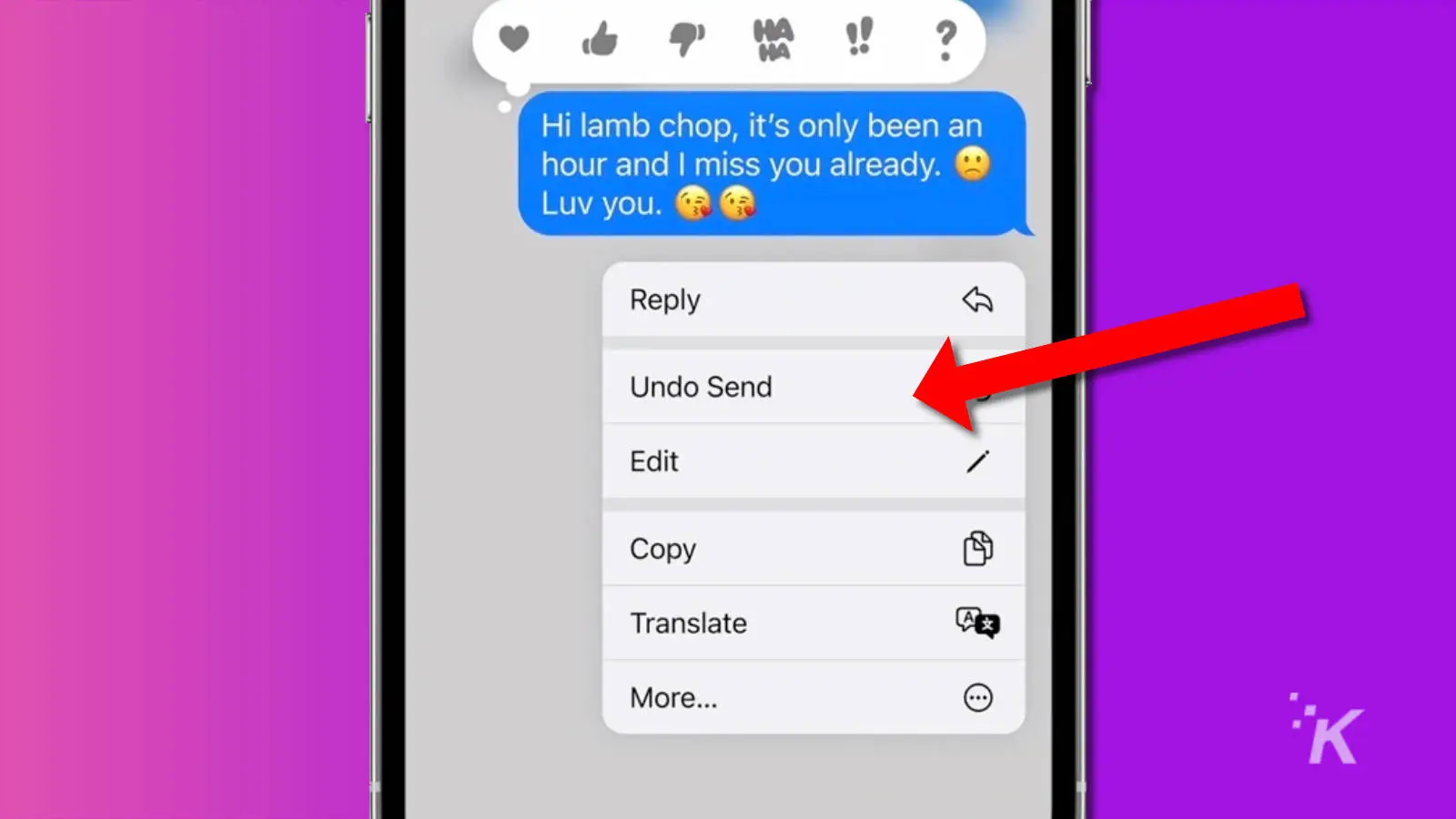 Captura de pantalla de la aplicación de mensajería ios 16 que muestra cómo cancelar el envío de un mensaje