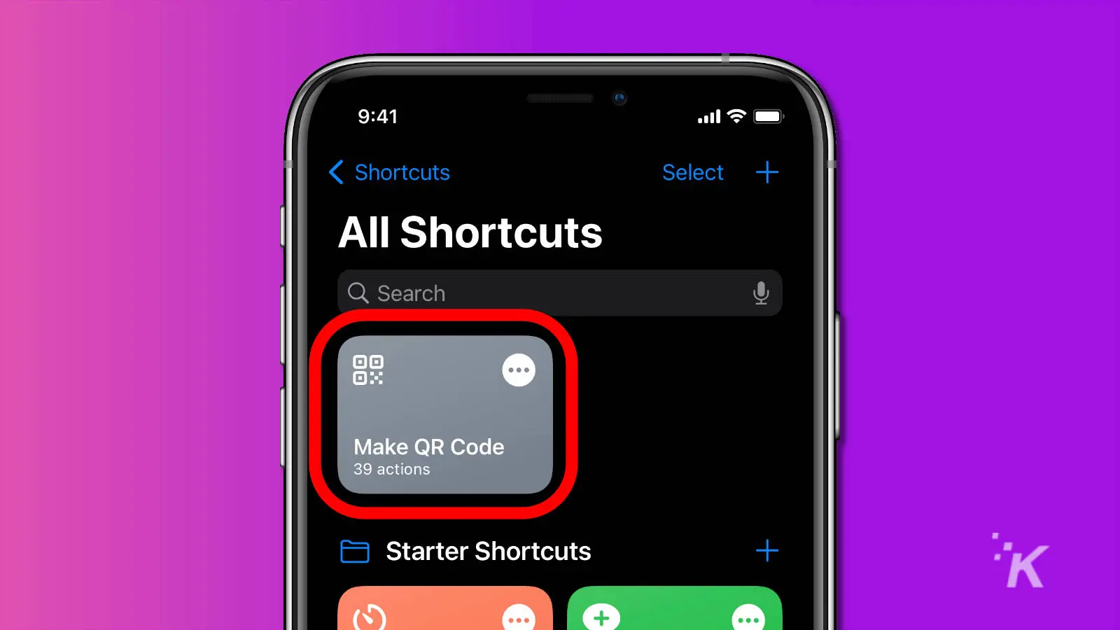 Captura de pantalla de la aplicación de accesos directos de iOS
