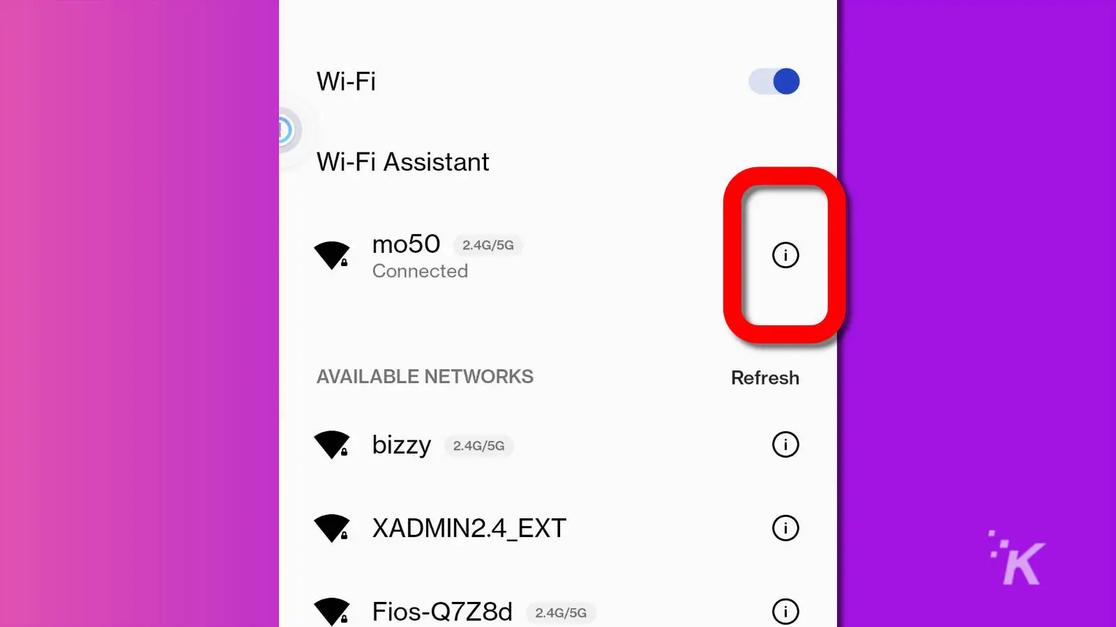 captura de pantalla de la configuración wifi de Android