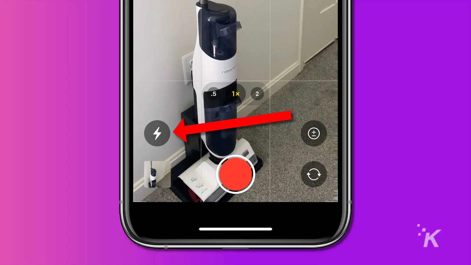 captura de pantalla de la aplicación de la cámara del iPhone que muestra el icono de flash