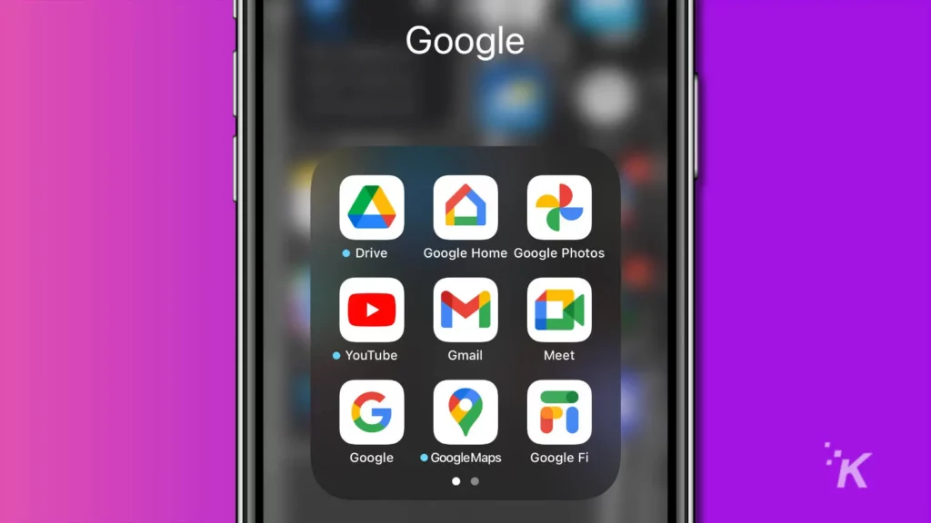 Captura de pantalla de la pantalla de inicio del iPhone que muestra el ícono de la aplicación Google Home