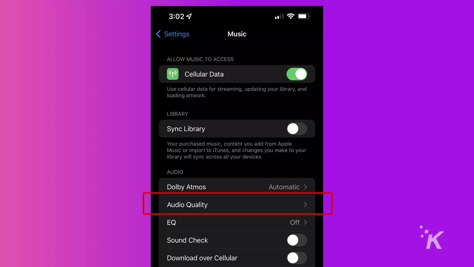 opción de calidad de audio en iphone