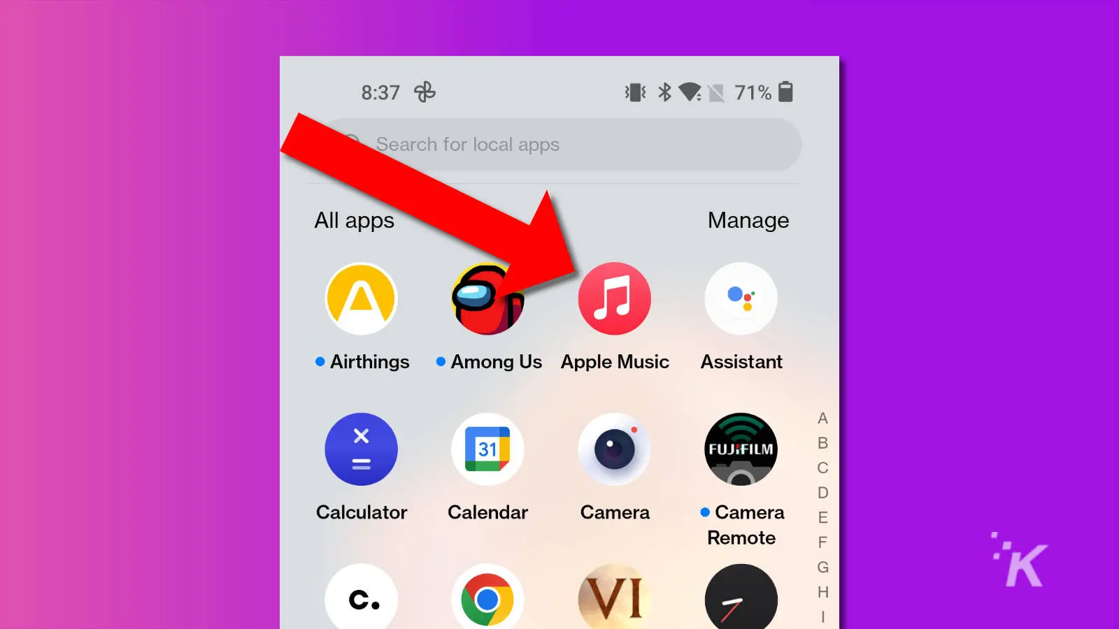 captura de pantalla de Apple Music en Android que muestra el icono en la pantalla de inicio