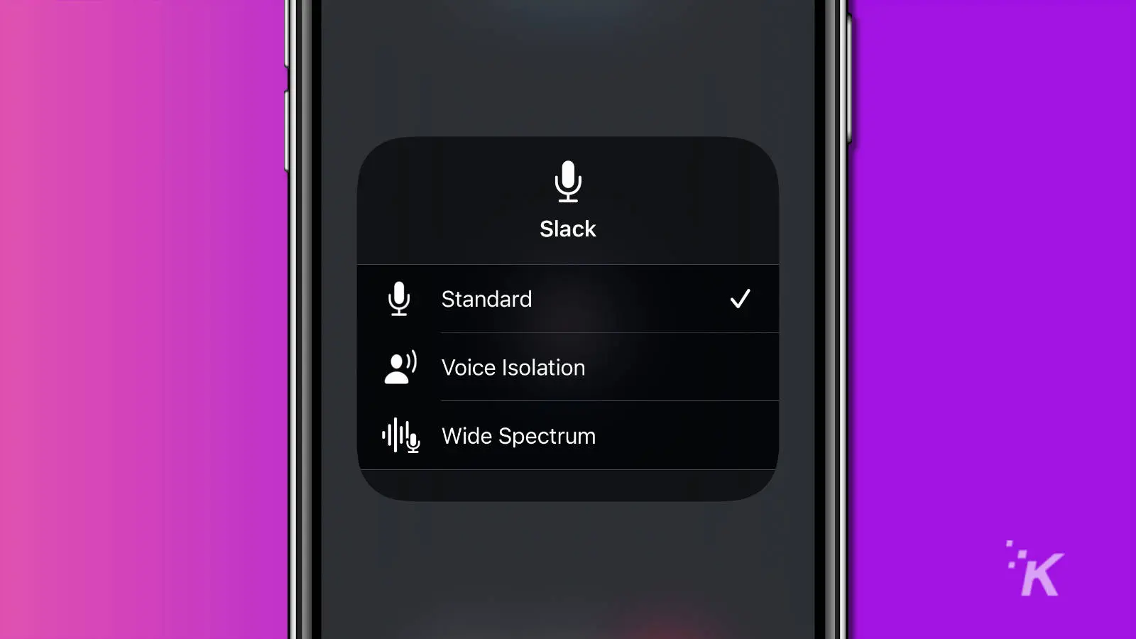 Captura de pantalla de iPhone que muestra la opción de aislamiento de voz