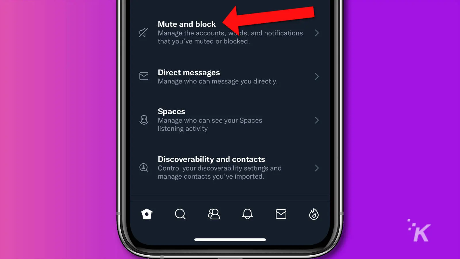 captura de pantalla de la aplicación Twitter mostrando la opción de deshabilitar y bloquear