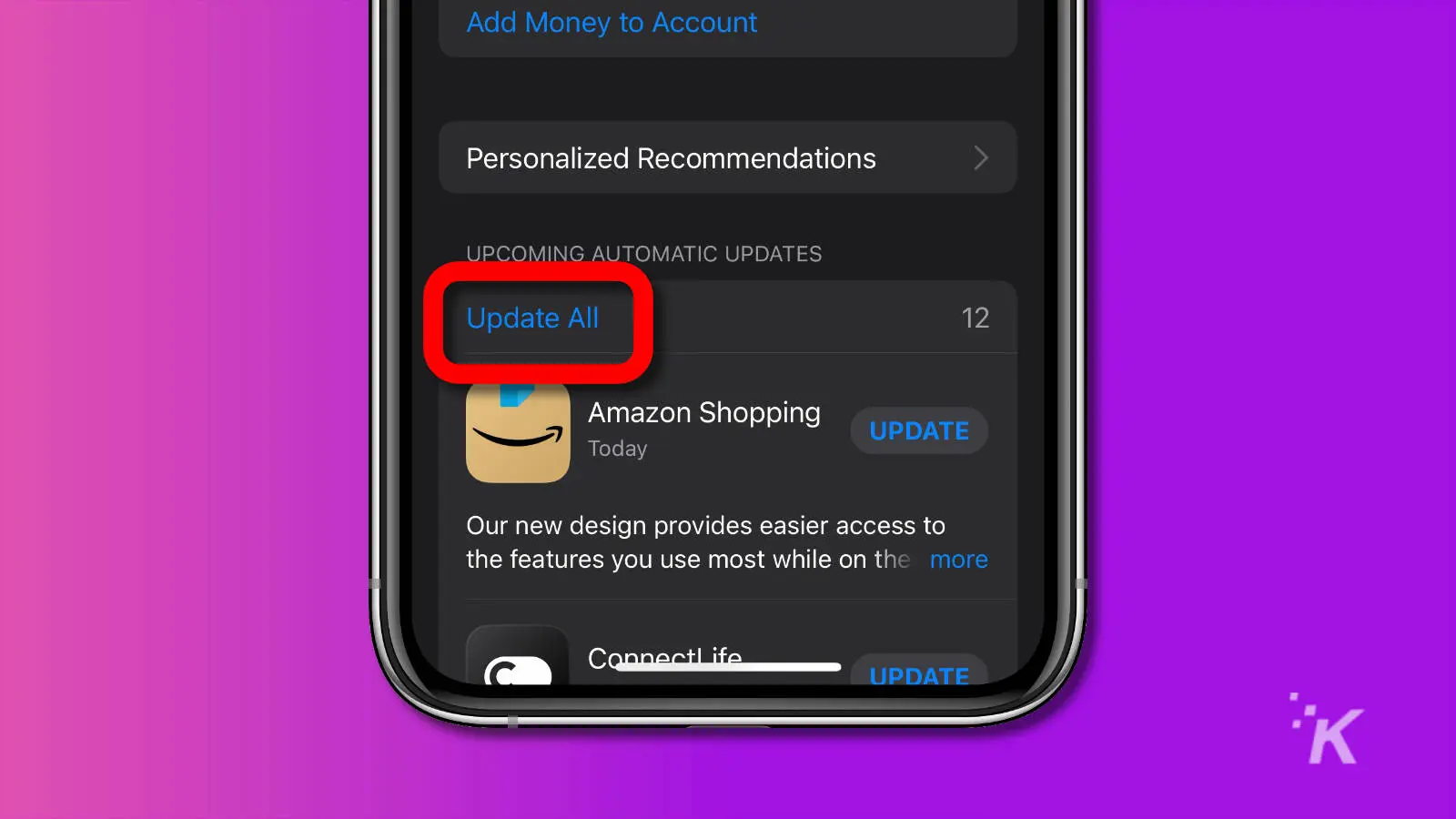 captura de pantalla del botón de actualización de la tienda de aplicaciones ios