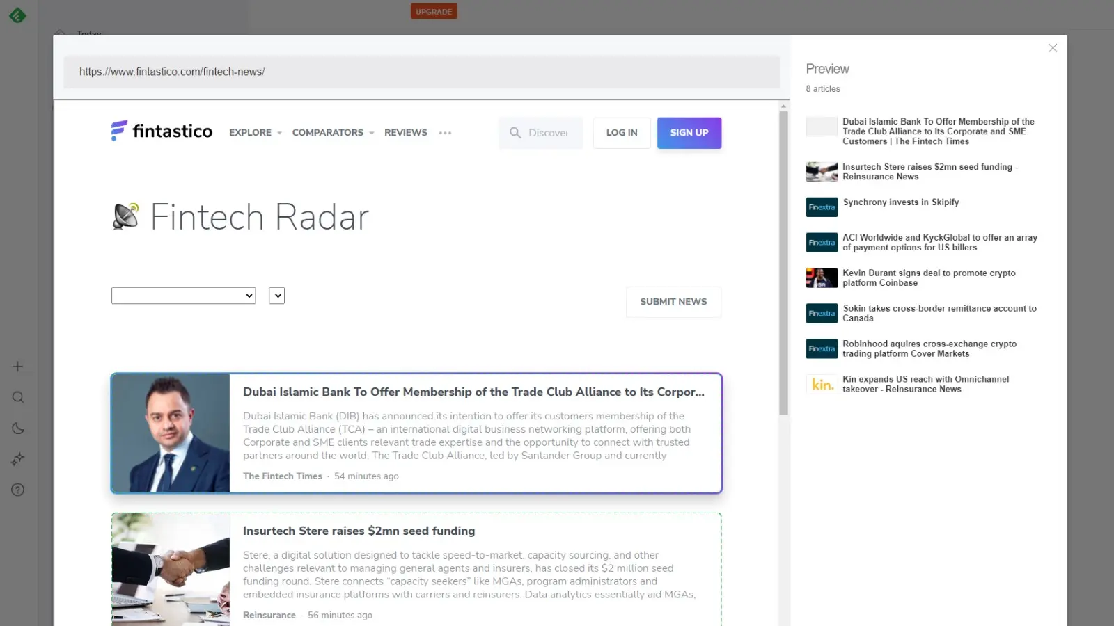 captura de pantalla de feedly que muestra cómo crear un feed rss personalizado desde la dirección de un sitio web