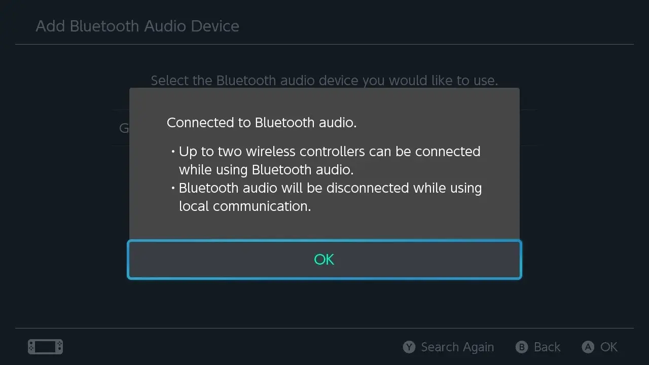 Conmutador de nintendo conectado a audio bluetooth