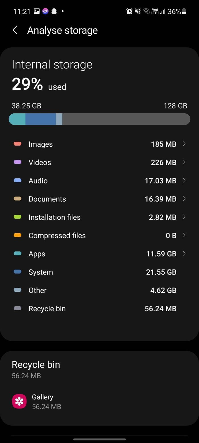 Escanear almacenamiento en la aplicación Mis archivos