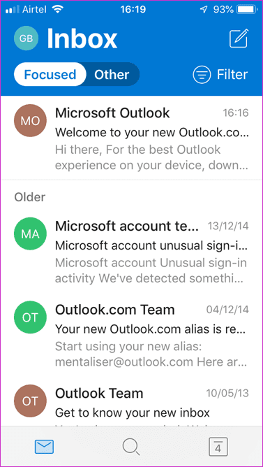 Aplicación de Outlook frente a Apple Mail 4