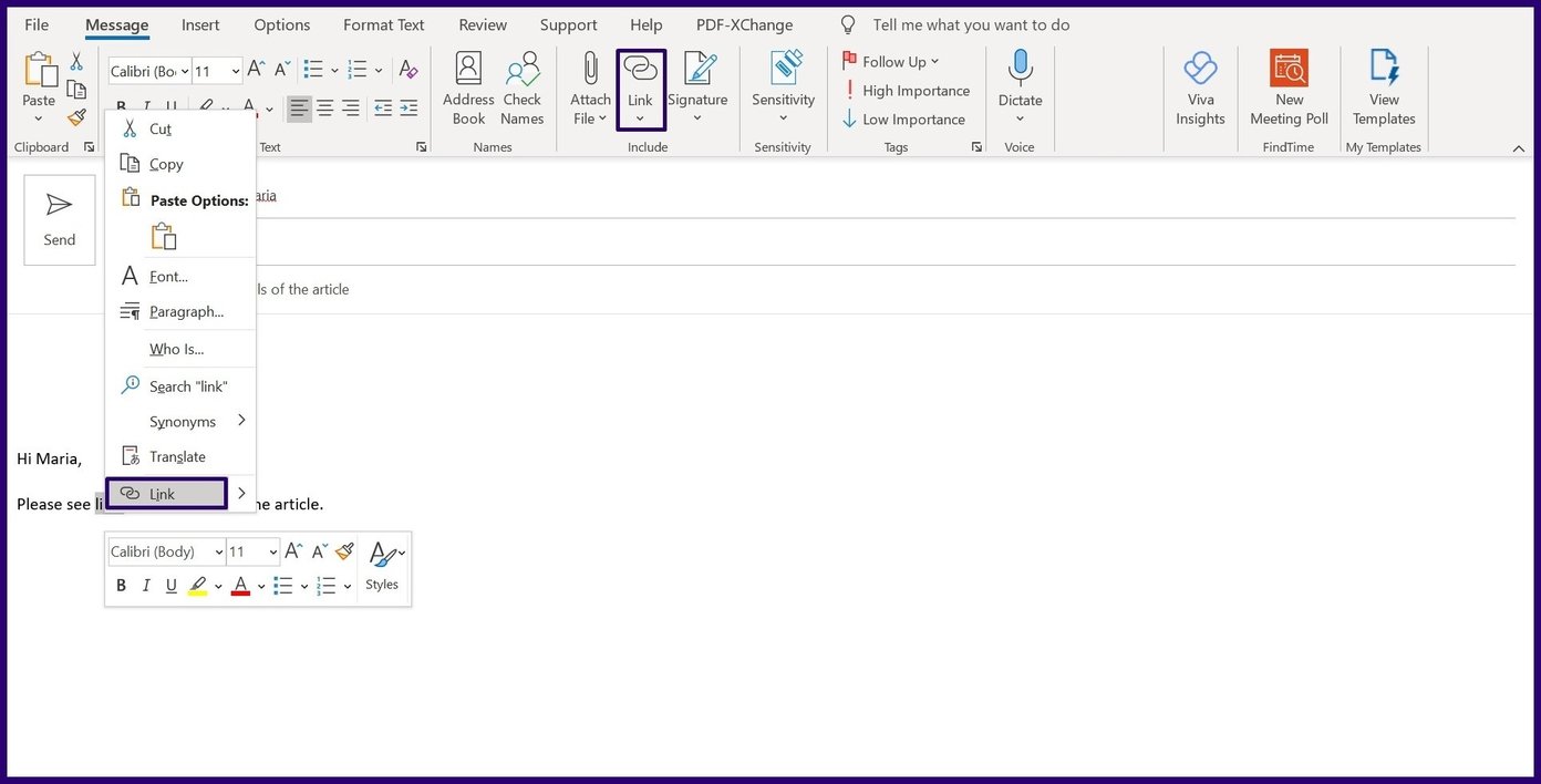 Cómo Agregar y Eliminar un Hipervínculo en Microsoft Outlook Paso 5