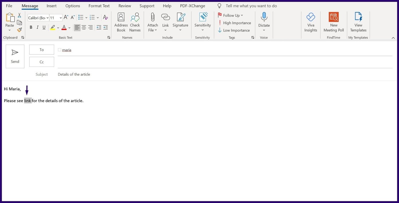 Cómo Agregar y Eliminar un Hipervínculo en Microsoft Outlook Paso 4