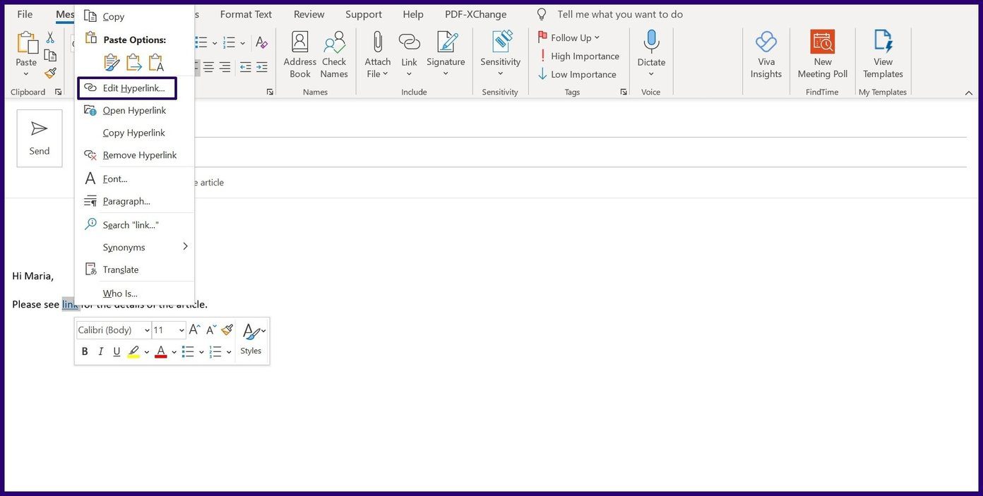 Cómo Agregar y Eliminar un Hipervínculo en Microsoft Outlook Paso 10