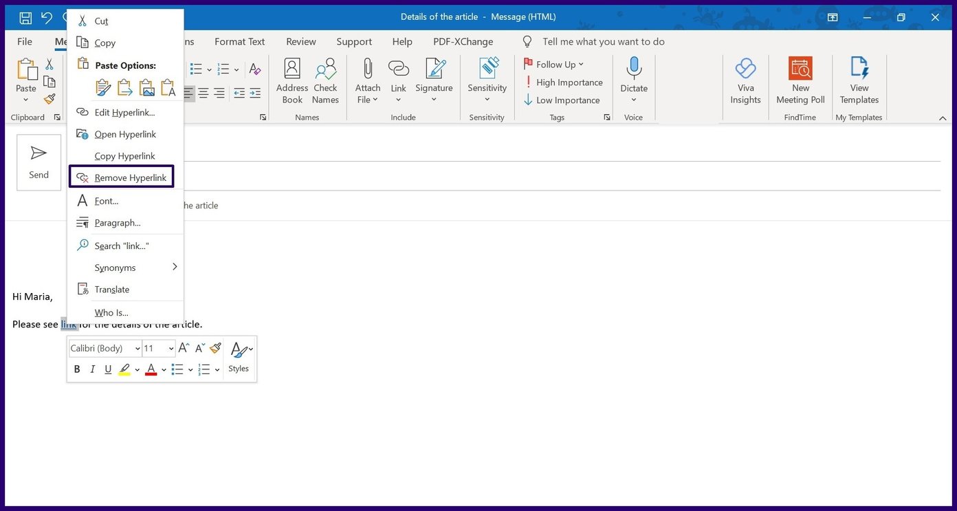 Cómo Agregar y Eliminar un Hipervínculo en Microsoft Outlook Paso 12