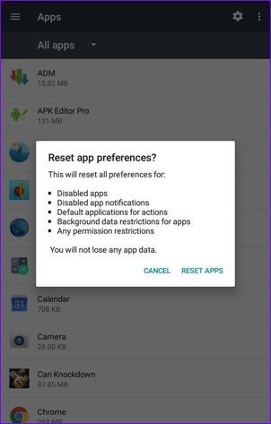 Restablecer las preferencias de la aplicación Android 16