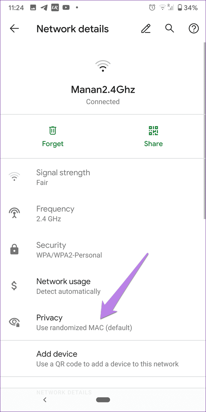 Wifi que muestra una conectividad limitada de Android 11