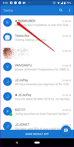 Mensajes de Android vs.  Textra 13