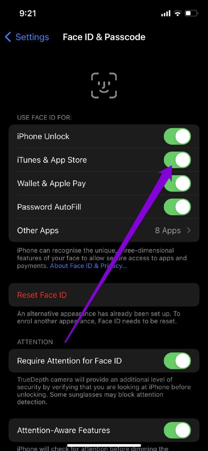 Deshabilitar Face ID para i Tunes App Store