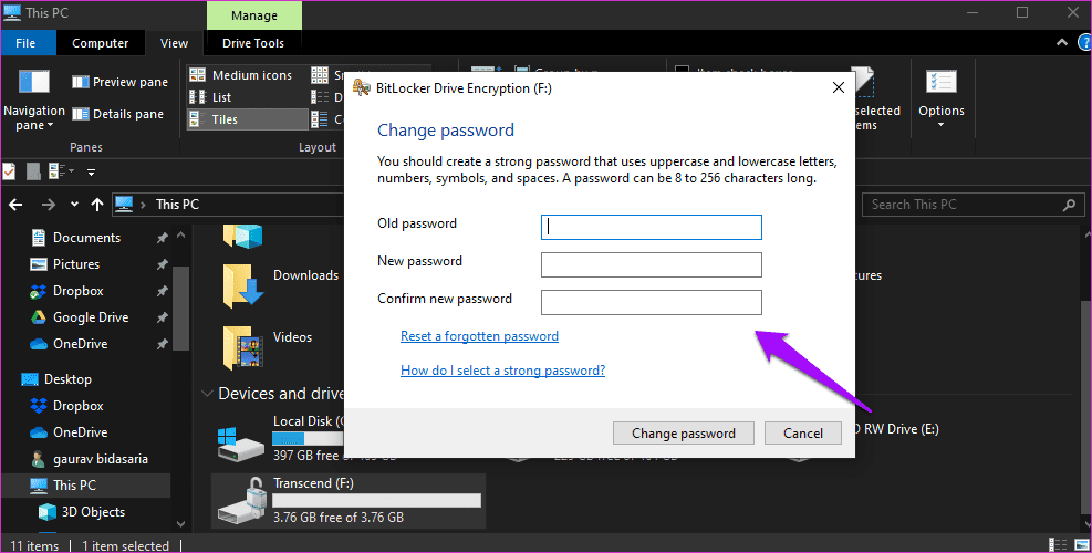 Cambiar la contraseña de Bit Locker en Windows 10 2